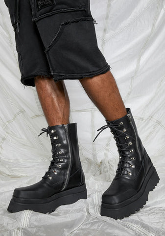 Synth Unisex Genuine Leather Square Toe Combat Boots