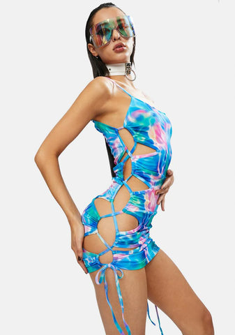 Ocean Breeze Lace-Up Bodycon Dress