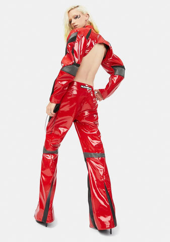 Red Patent Sneaker Moto Trousers
