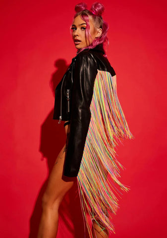 Love Wins Rainbow Fringe Moto Jacket