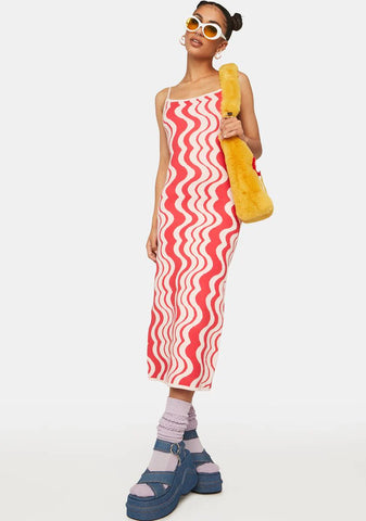 Wavy Print Midi Dress