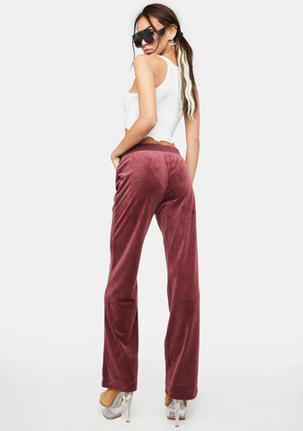 Wine Classic Velour Track Pants