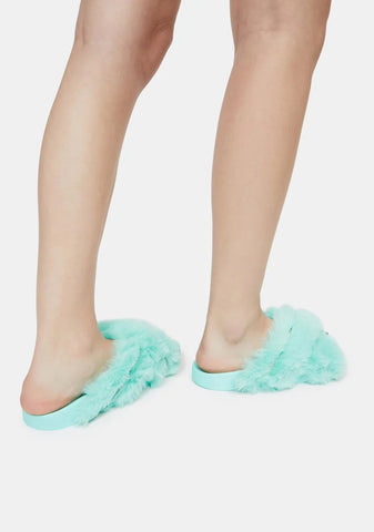 Mint Doing Too Much Faux Fur Slide Sandals