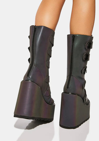 Reflective Dune Strapped Platform Boots