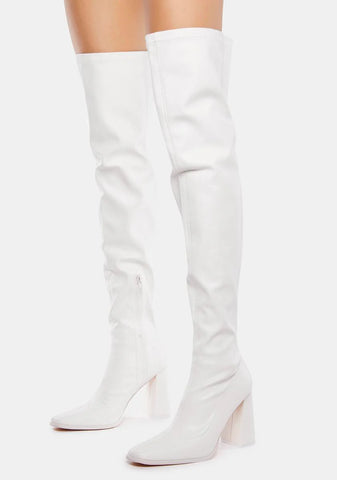 White Patent Walkin' It Off Thigh-High Boots