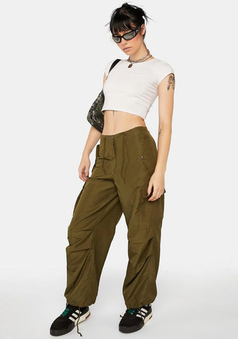 Silky Olive Flap Pocket Cargo Pants