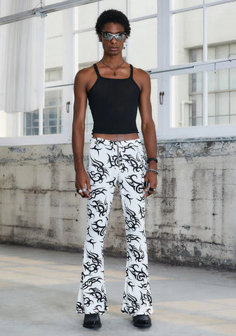 Kickdrum Tattoo Print Flare Pants