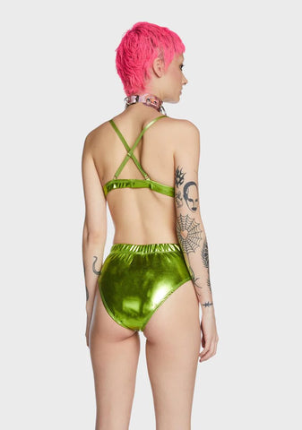 Cosmic Ace Metallic Bra Top - Lime