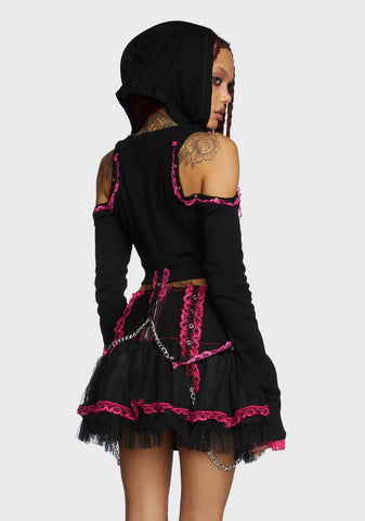 Pink Lace Crop Hoodie