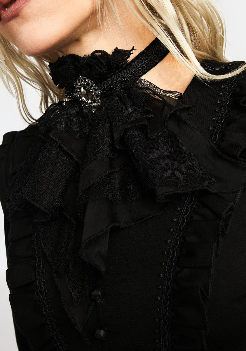 Black Lace Jeweled Neck Tie