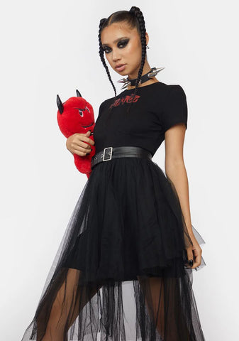 Asymmetric Mesh Hem Midi Dress