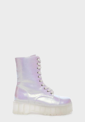 White Iridescent Combat Boots