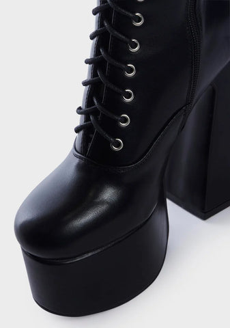 Black Crossed A Line Platform Ankle Boots