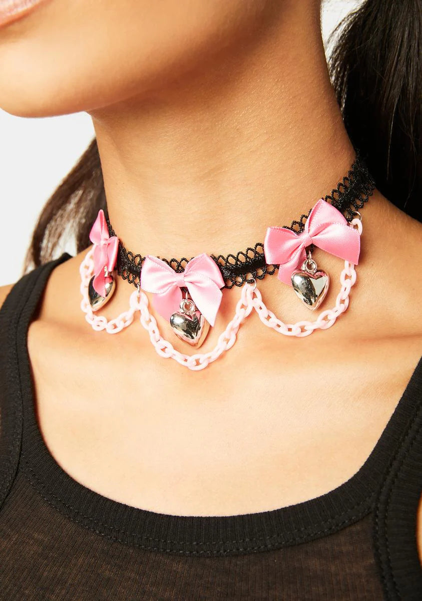 Heart Sick Heart And Bow Choker