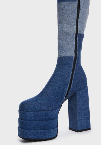Talk Of The Town Platform Knee High Boots