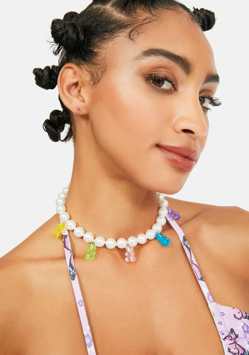 Teddy In Pearls Necklace