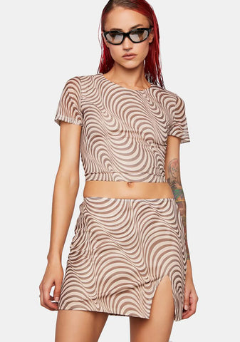 Swirl Print Mesh Mini Skirt