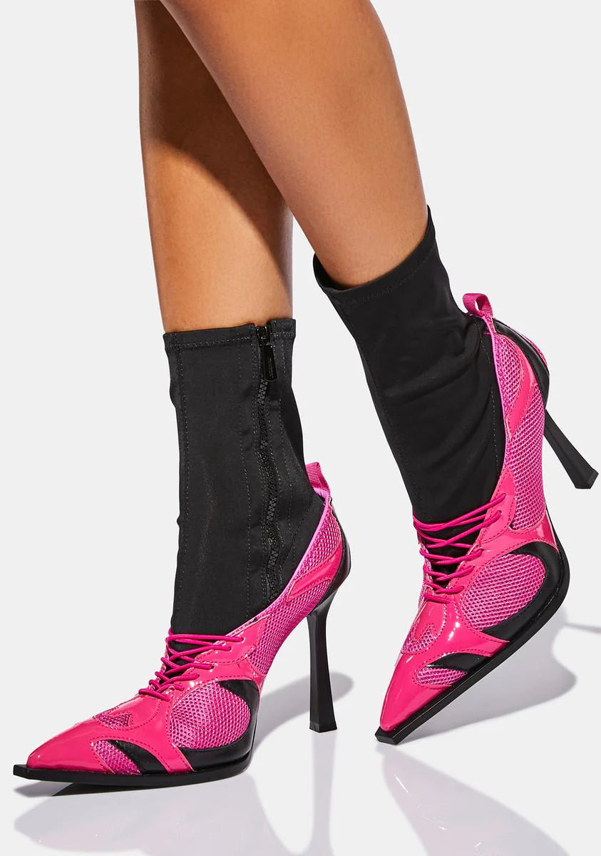 Pink Sneaker Heeled Boots
