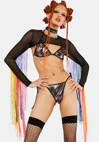 Technicolor Trip Fringe Shrug