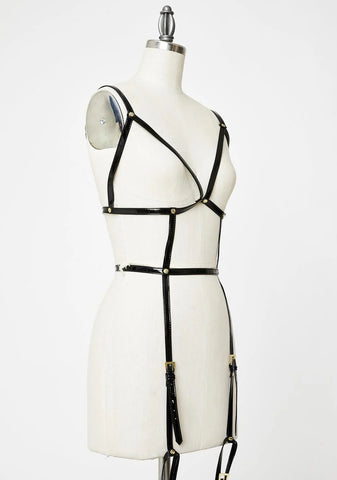 Black Open Harness Bra With Leg Cuffs