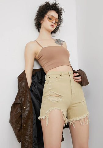 Mornings Without You Distressed Denim Shorts