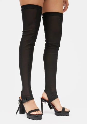 Reverb Utility Strap Square Toe Thigh High Sandals