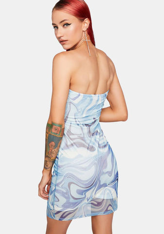 Jewel Trim Mesh Strapless Mini Dress