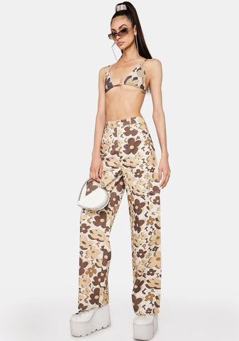Brown Vacay Floral Cargo Pants