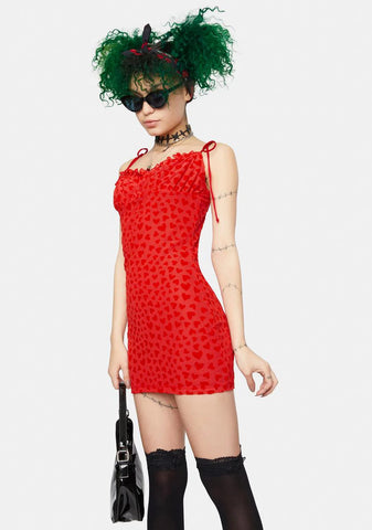 Red Mesh Heart Flock Kalosa Mini Dress
