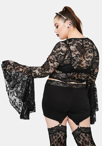 Mystic Shadows Of Moonlight Lace Bell Sleeve Top