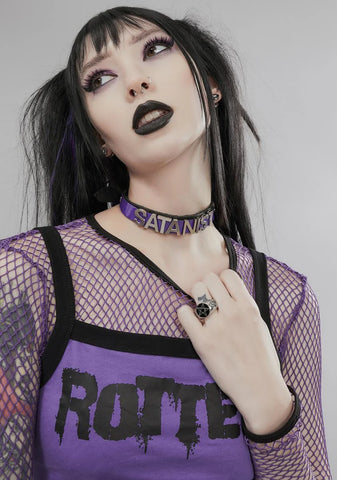Purple Satanist Vegan Leather Choker