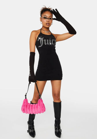 Black Big Bling Terry Halter Dress