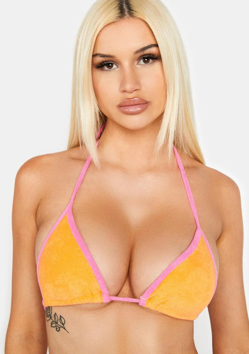 Orange Toweling Holidae Triangle Bikini Top
