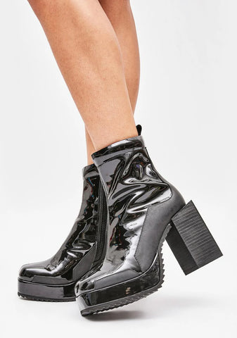 Miss Bad Media Patent Ankle Boots
