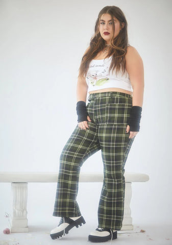 Olive She's Not So Innocent Plaid Pants