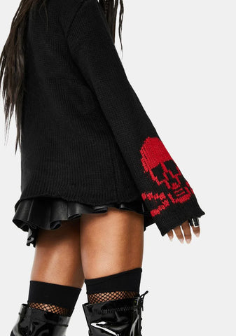 Red Knit Skull Sweater