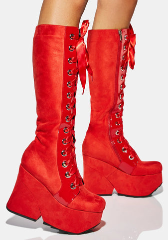 Satin Sheets Knee High Platform Boots