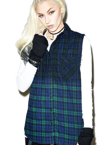 Dip Dye Sleeveless Flannel