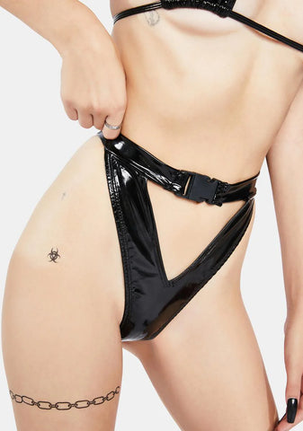 High Rise Buckle Latex Shorts