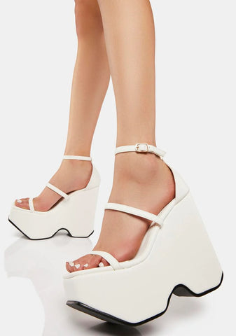 White Hidee Wedge Heels