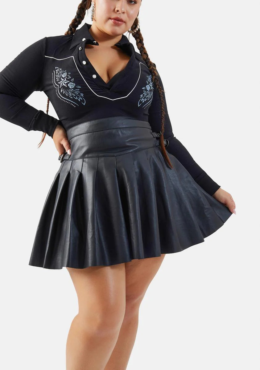Trendy Trailblazer Vegan Leather Pleated Mini Skirt