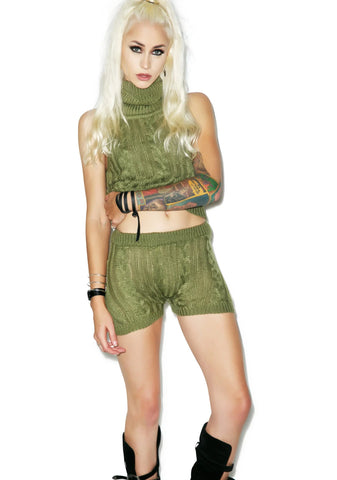Sophie Cable Knit Shorts - Green