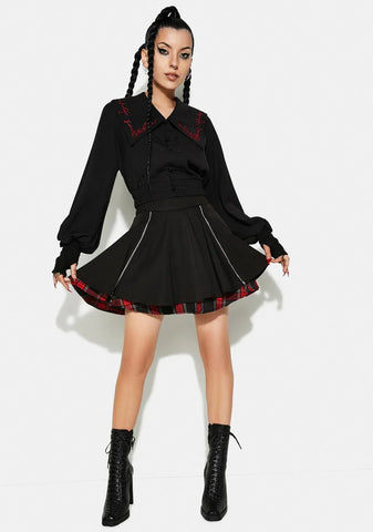 Navy Collar Embroidered Top