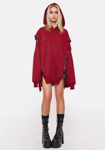 Wine Hearts N Hellions Lace Up Hoodie