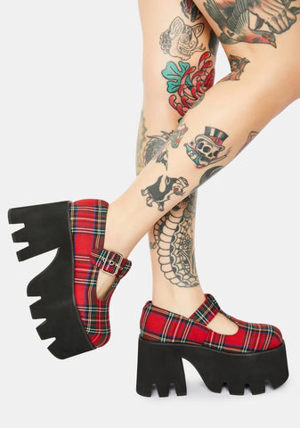 Tee Tartan Platform Mary Janes