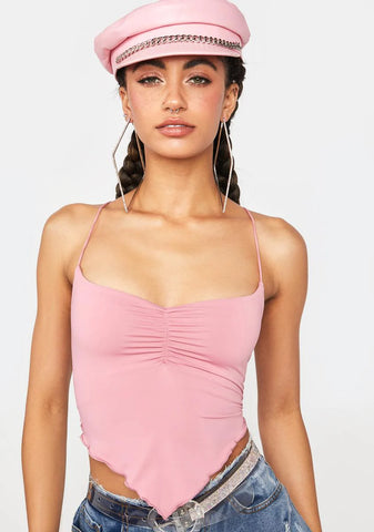 Mauve Knot Again Lace-Up Crop Top