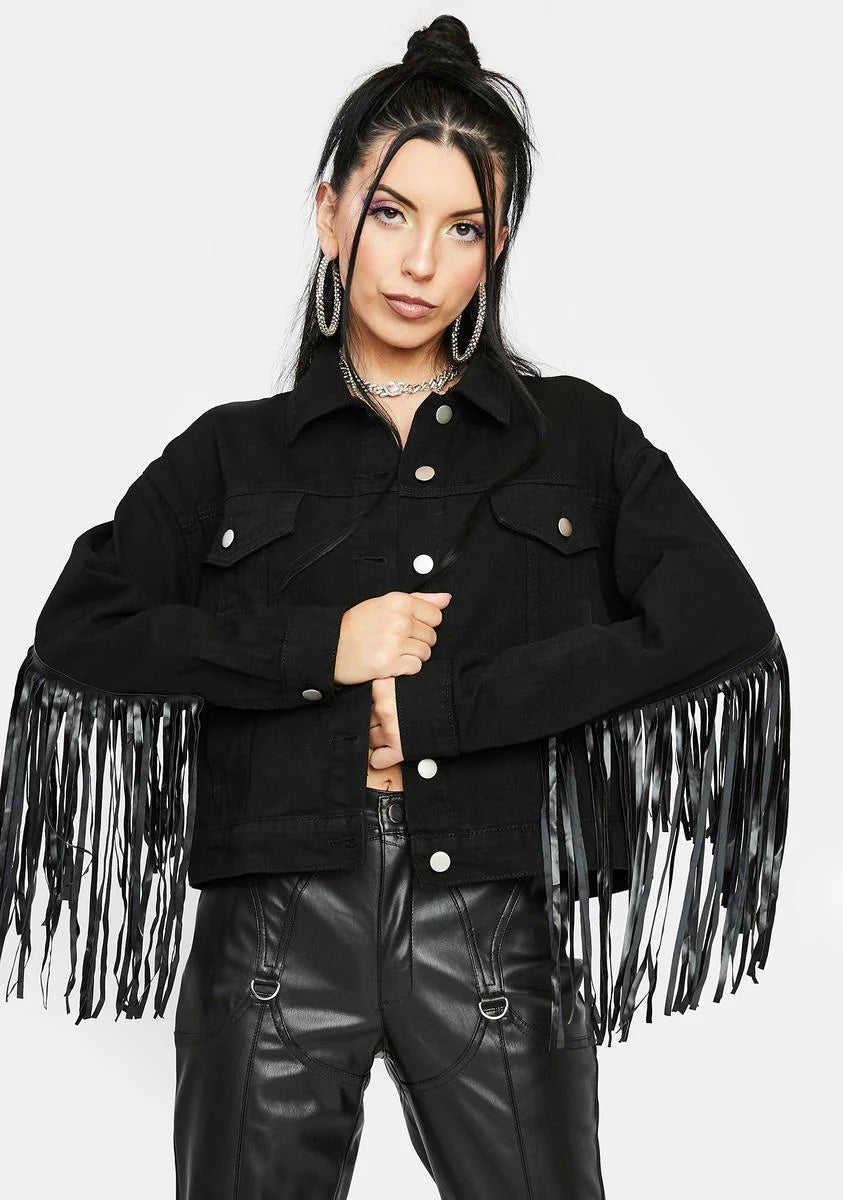 Trouble In Paradise Fringe Denim Jacket