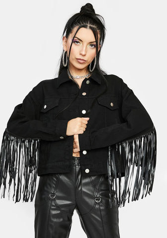 Trouble In Paradise Fringe Denim Jacket