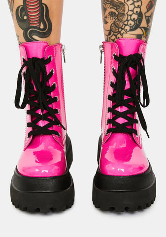 Bubblegum Wishes Patent Combat Boots