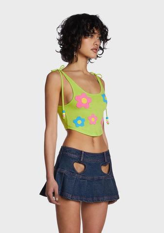 Green Flower Crop Top